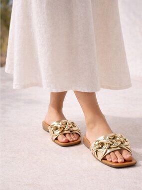Django & Juliette Metallic Slide Sandals